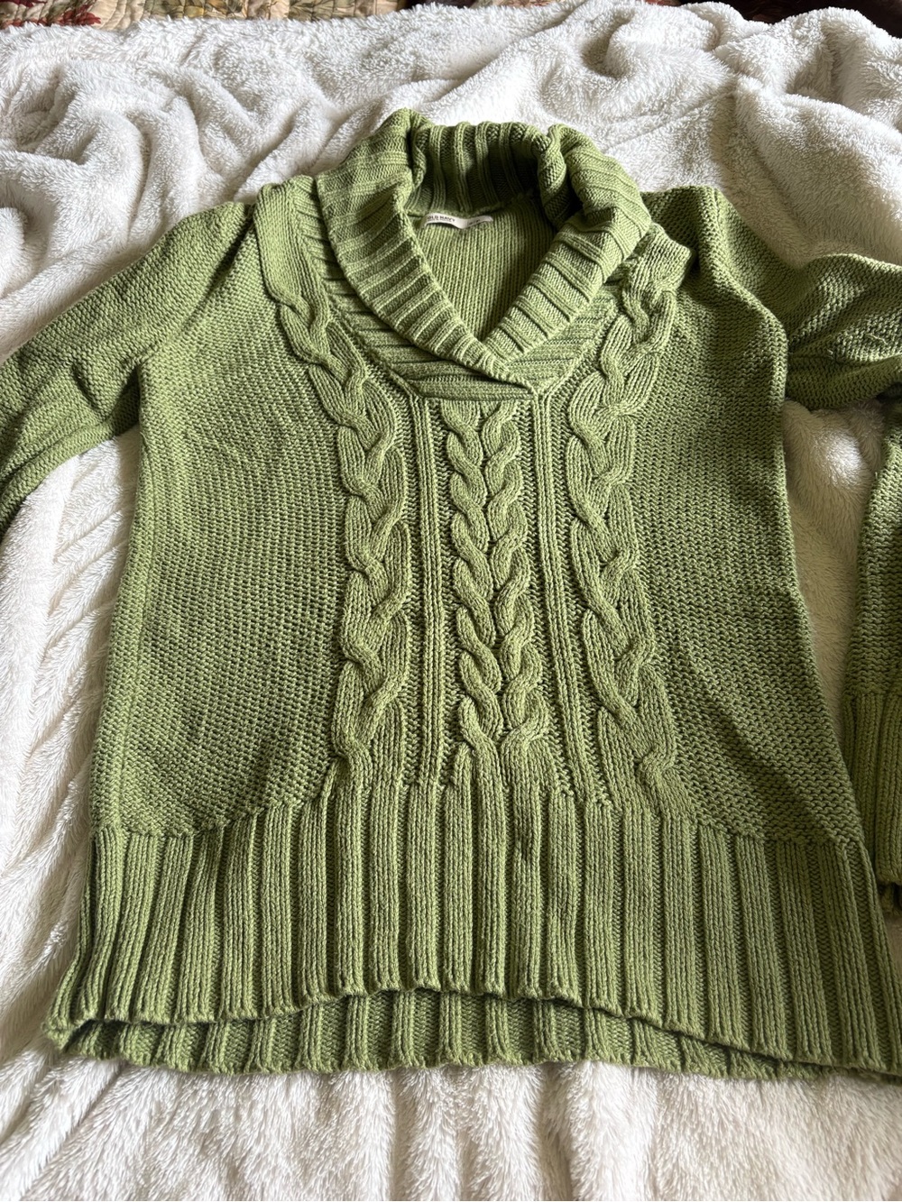 Vintage Old Navy Shawl Collar Cable Knit Sweater - Green